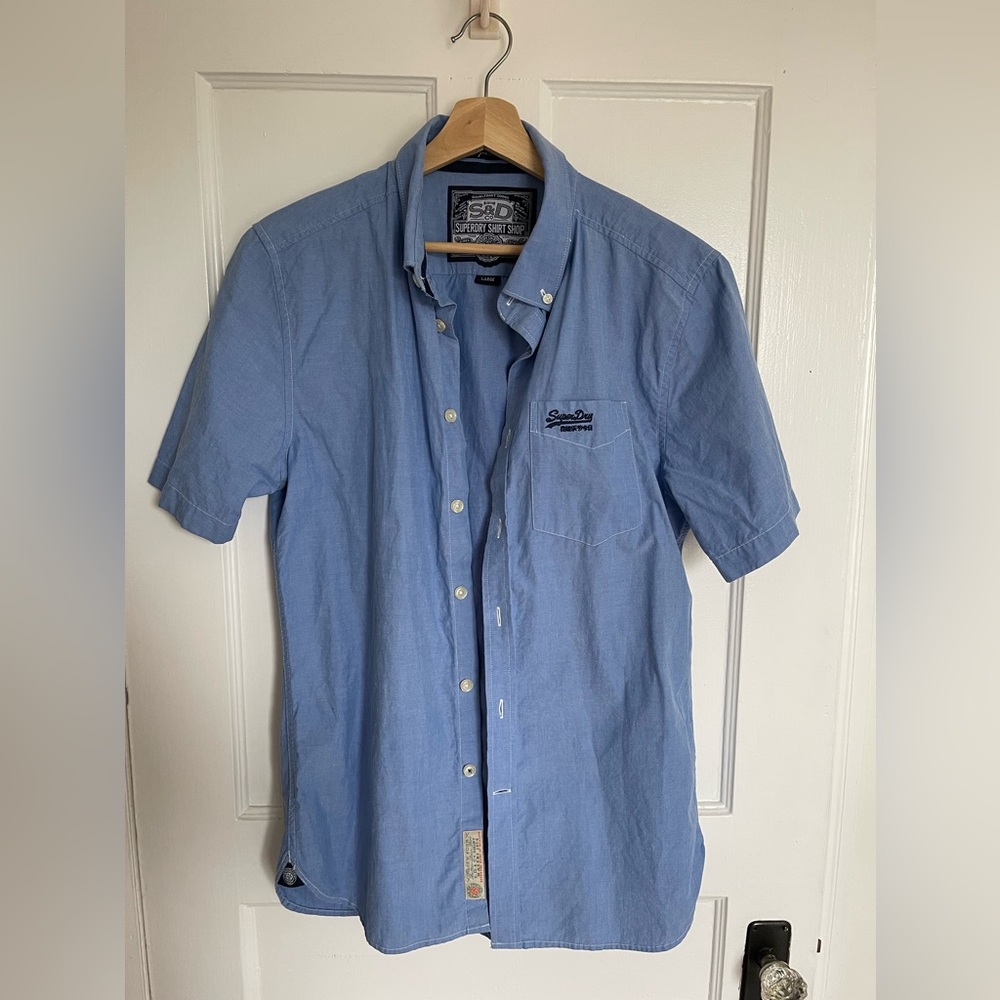 Superdry Button Up Short Sleeve, L, Blue